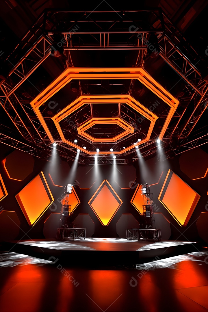 Cenário palco futurístico com luzes neon