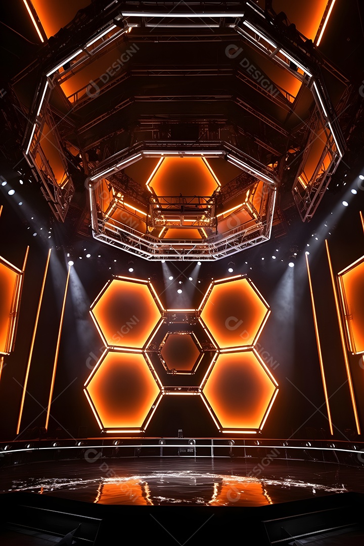 Cenário palco futurístico com luzes neon