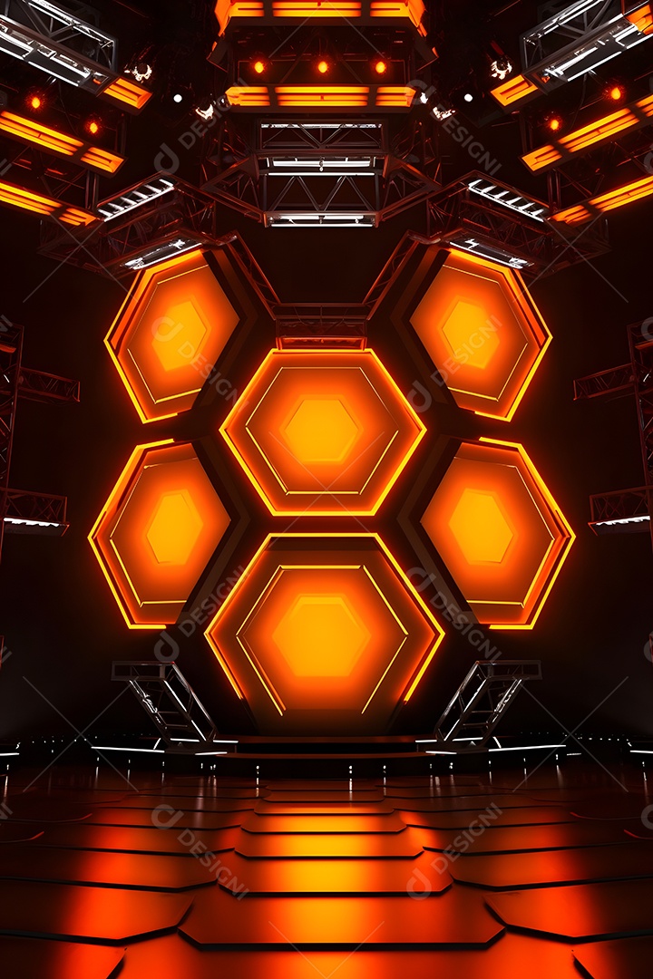 Cenário palco futurístico com luzes neon