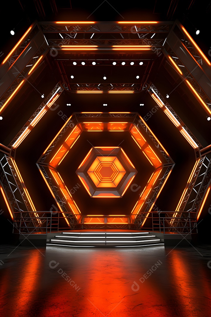 Cenário palco futurístico com luzes neon