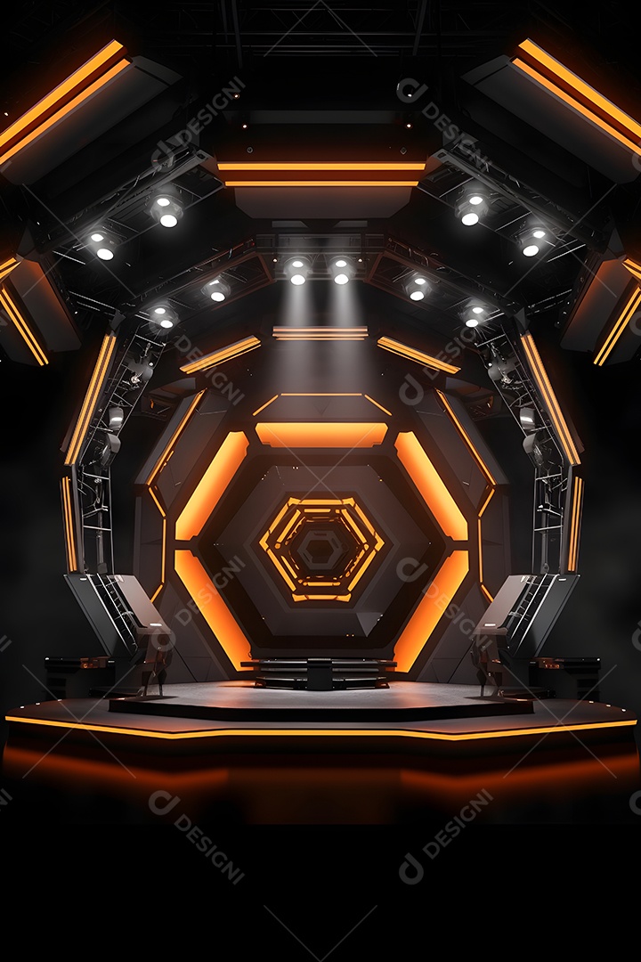 Cenário palco futurístico com luzes neon