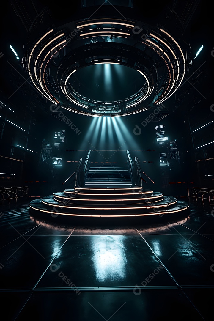 Cenário palco futurístico com luzes neon