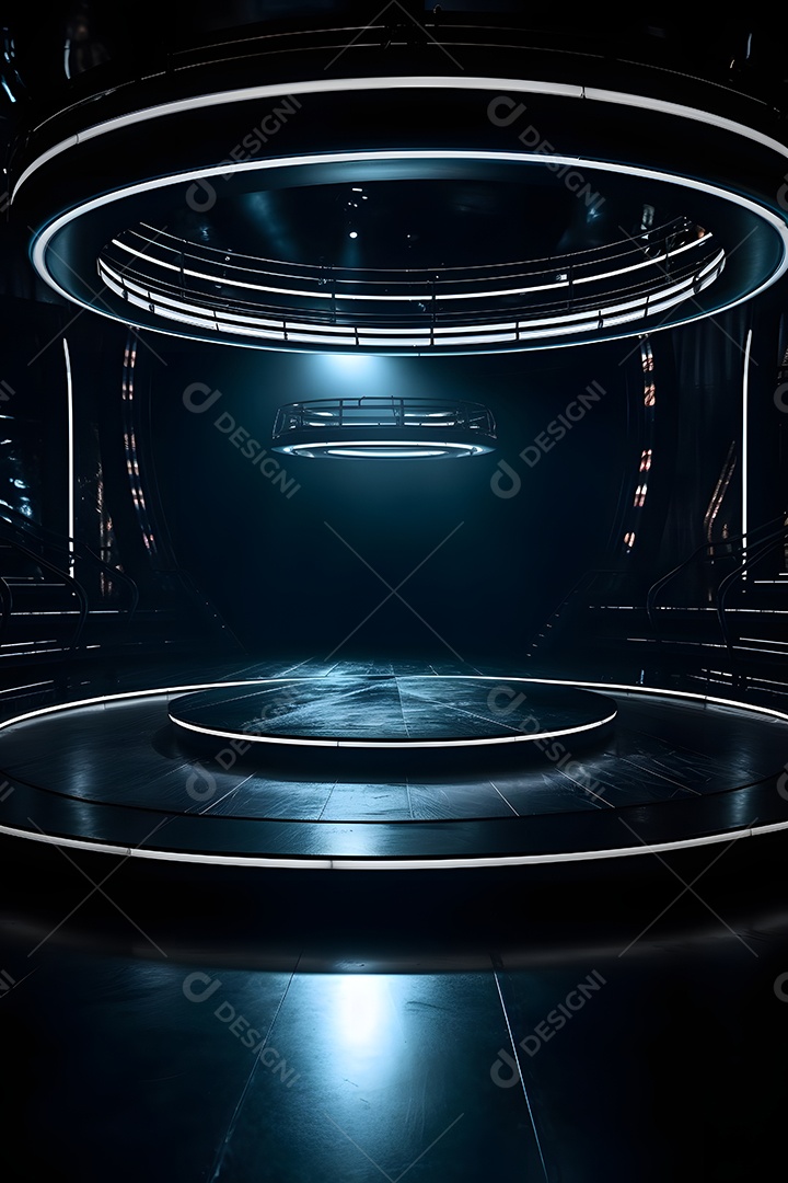 Cenário palco futurístico com luzes neon