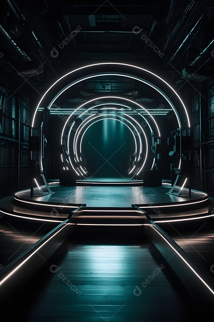 Cenário palco futurístico com luzes neon
