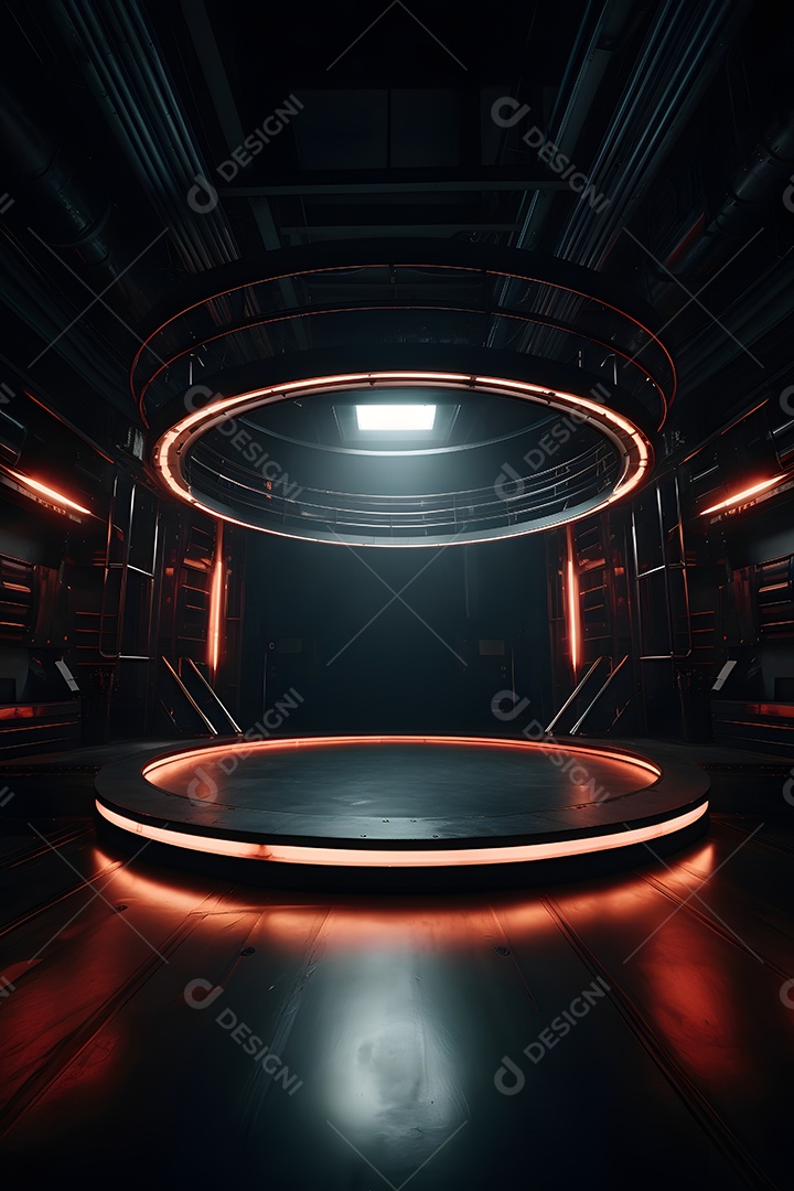 Cenário palco futurístico com luzes neon