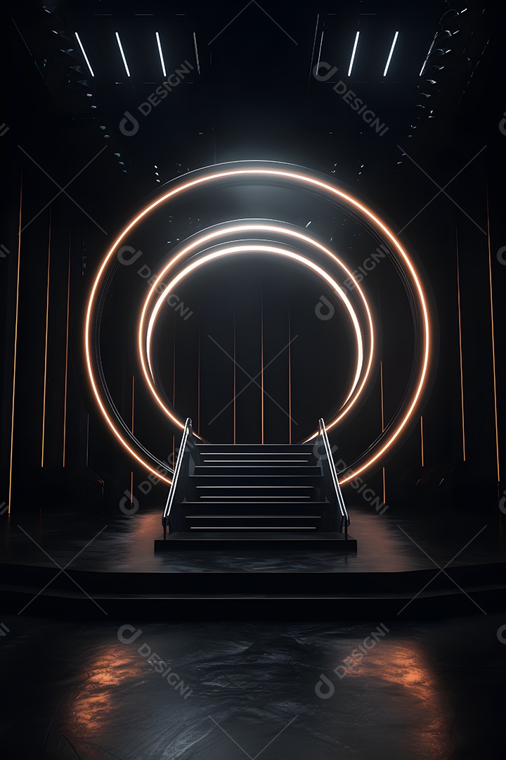 Cenário palco futurístico com luzes neon