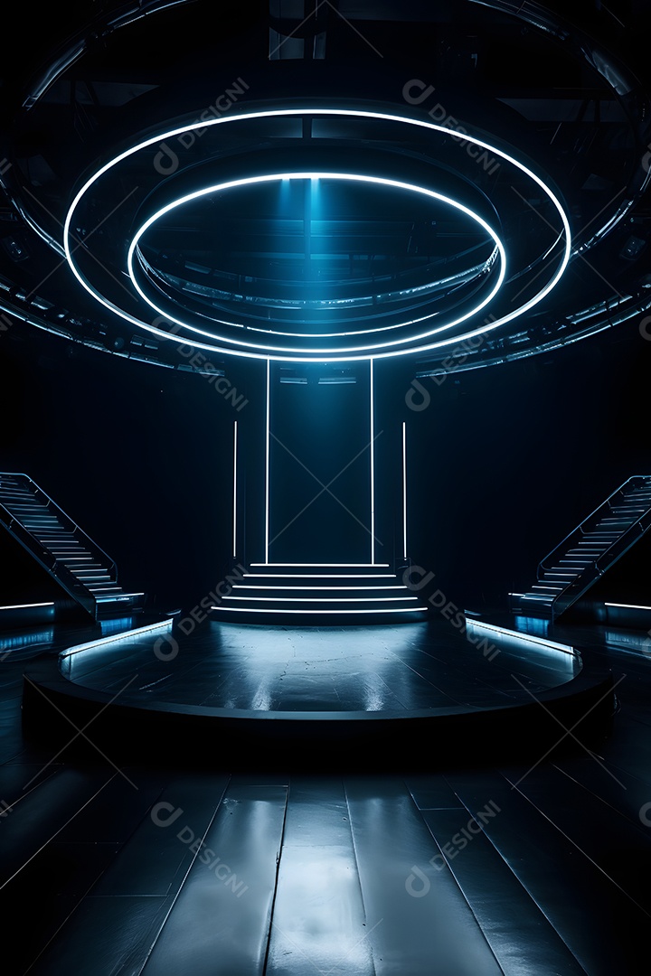 Cenário palco futurístico com luzes neon