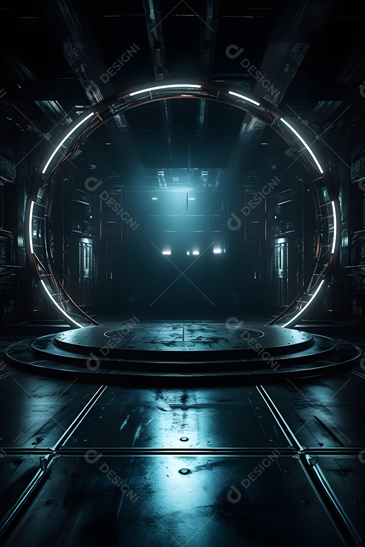 Cenário palco futurístico com luzes neon