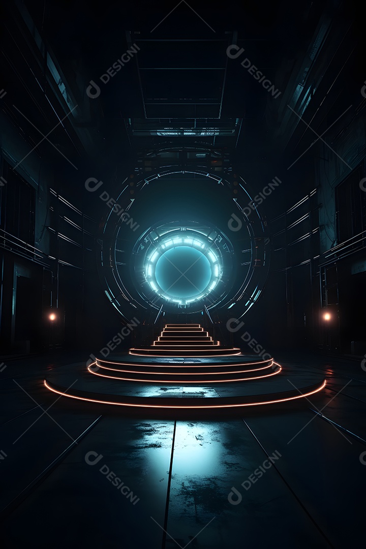 Cenário palco futurístico com luzes neon