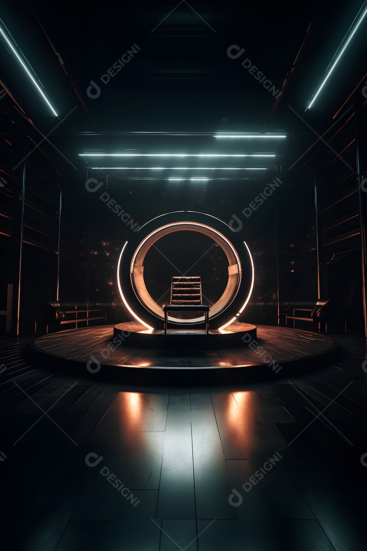 Cenário palco futurístico com luzes neon