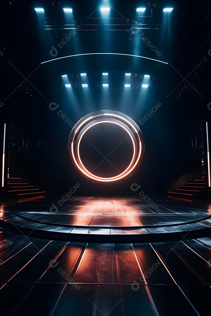 Cenário palco futurístico com luzes neon