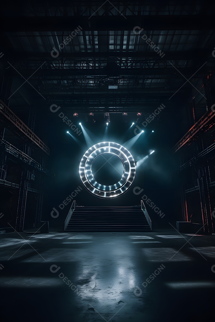 Cenário palco futurístico com luzes neon