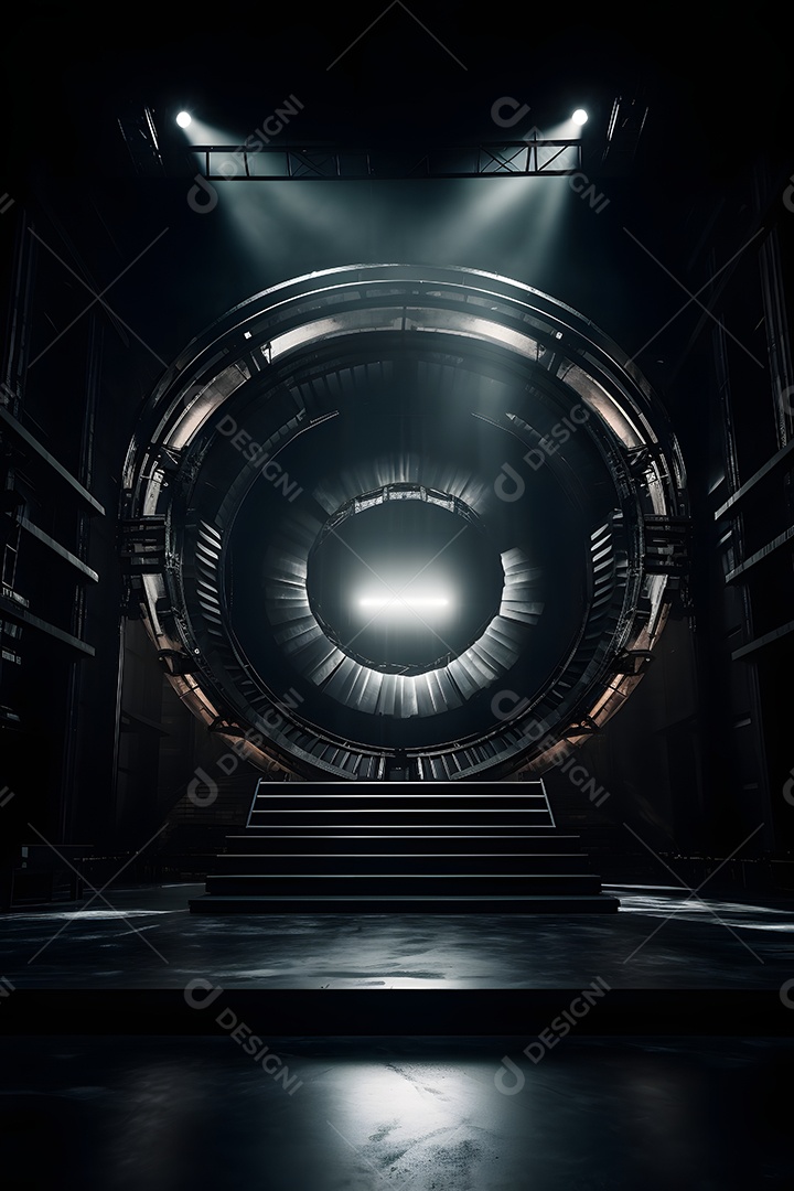 Cenário palco futurístico com luzes neon