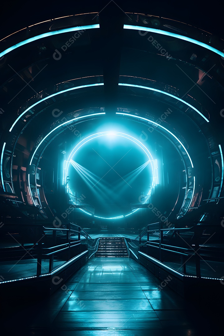 Cenário palco futurístico com luzes neon