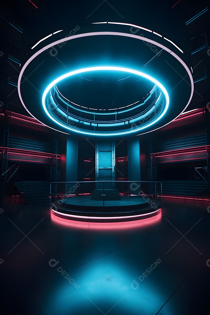 Cenário palco futurístico com luzes neon