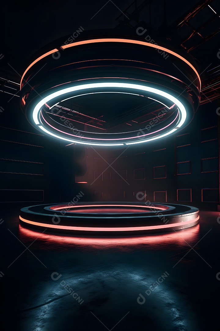 Cenário palco futurístico com luzes neon