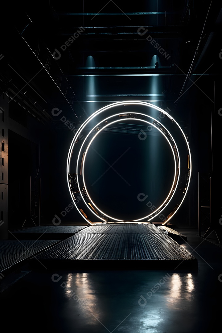 Cenário palco futurístico com luzes neon