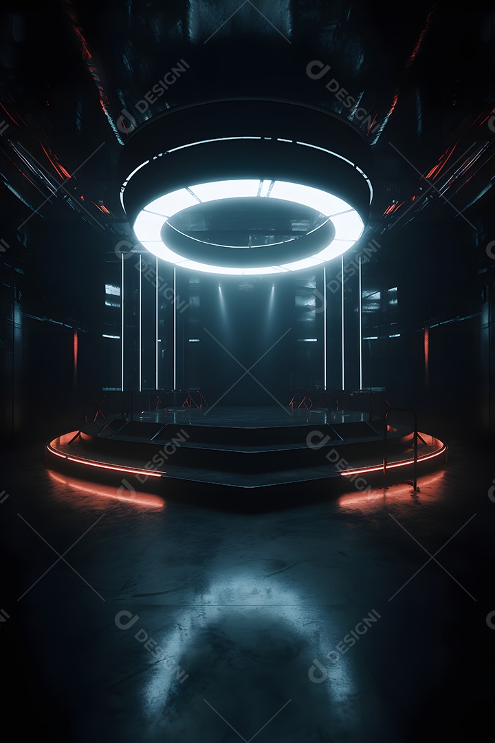 Cenário palco futurístico com luzes neon