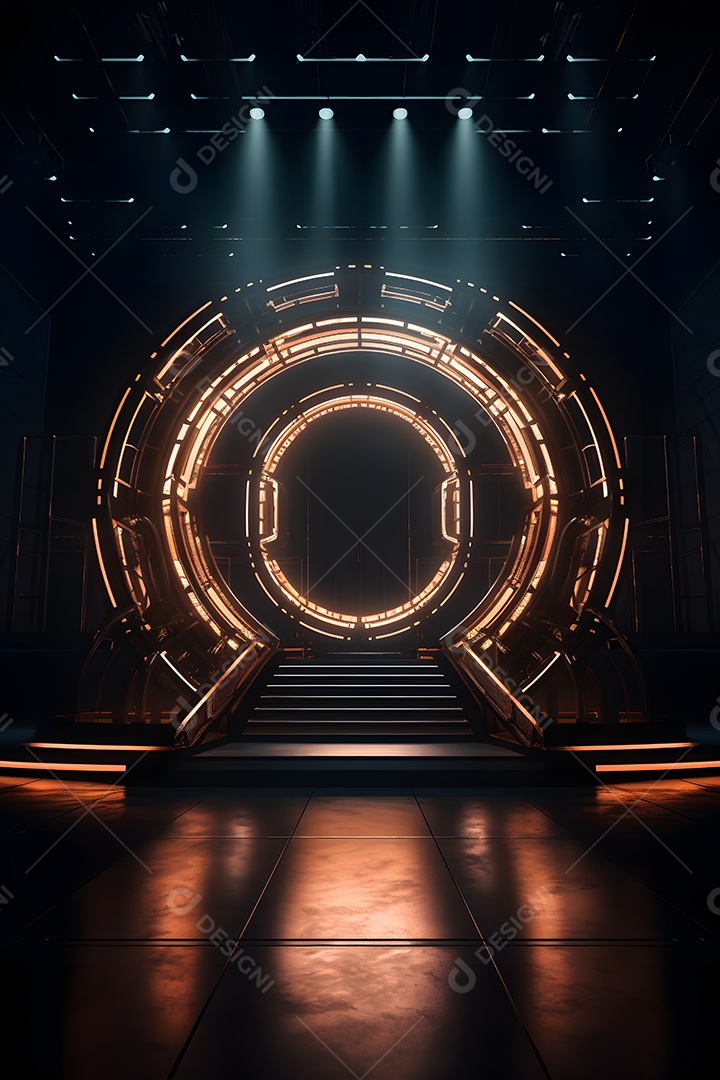 Cenário palco futurístico com luzes neon