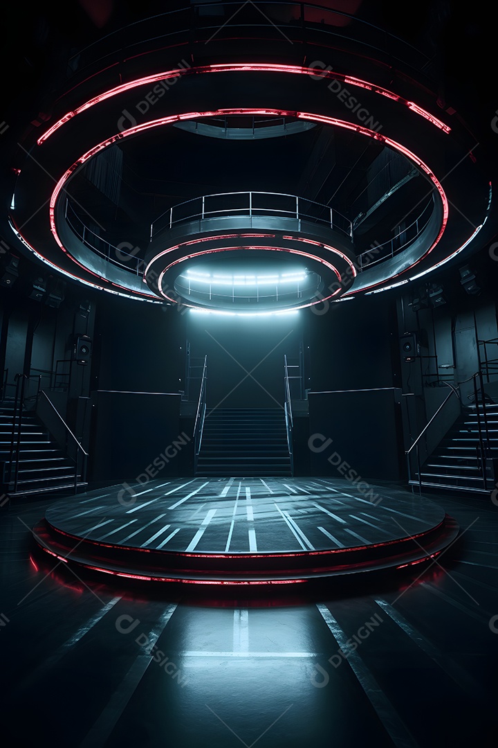 Cenário palco futurístico com luzes neon