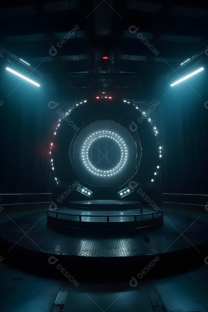 Cenário palco futurístico com luzes neon