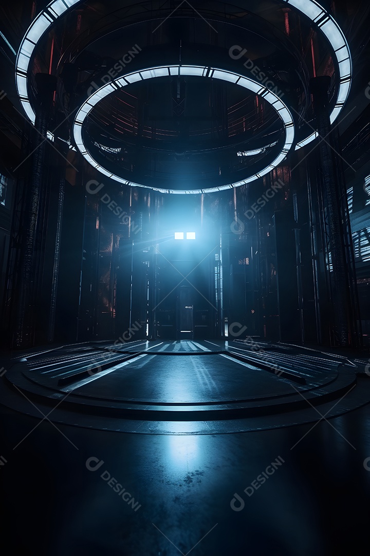 Cenário palco futurístico com luzes neon