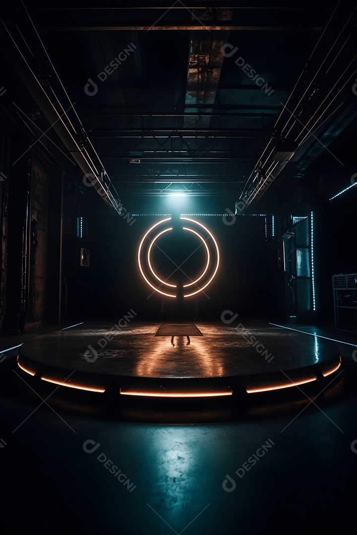 Cenário palco futurístico com luzes neon