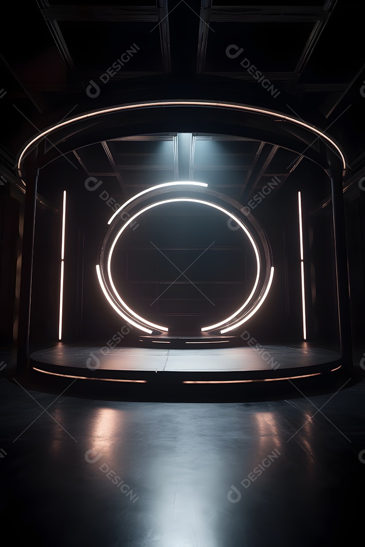 Cenário palco futurístico com luzes neon