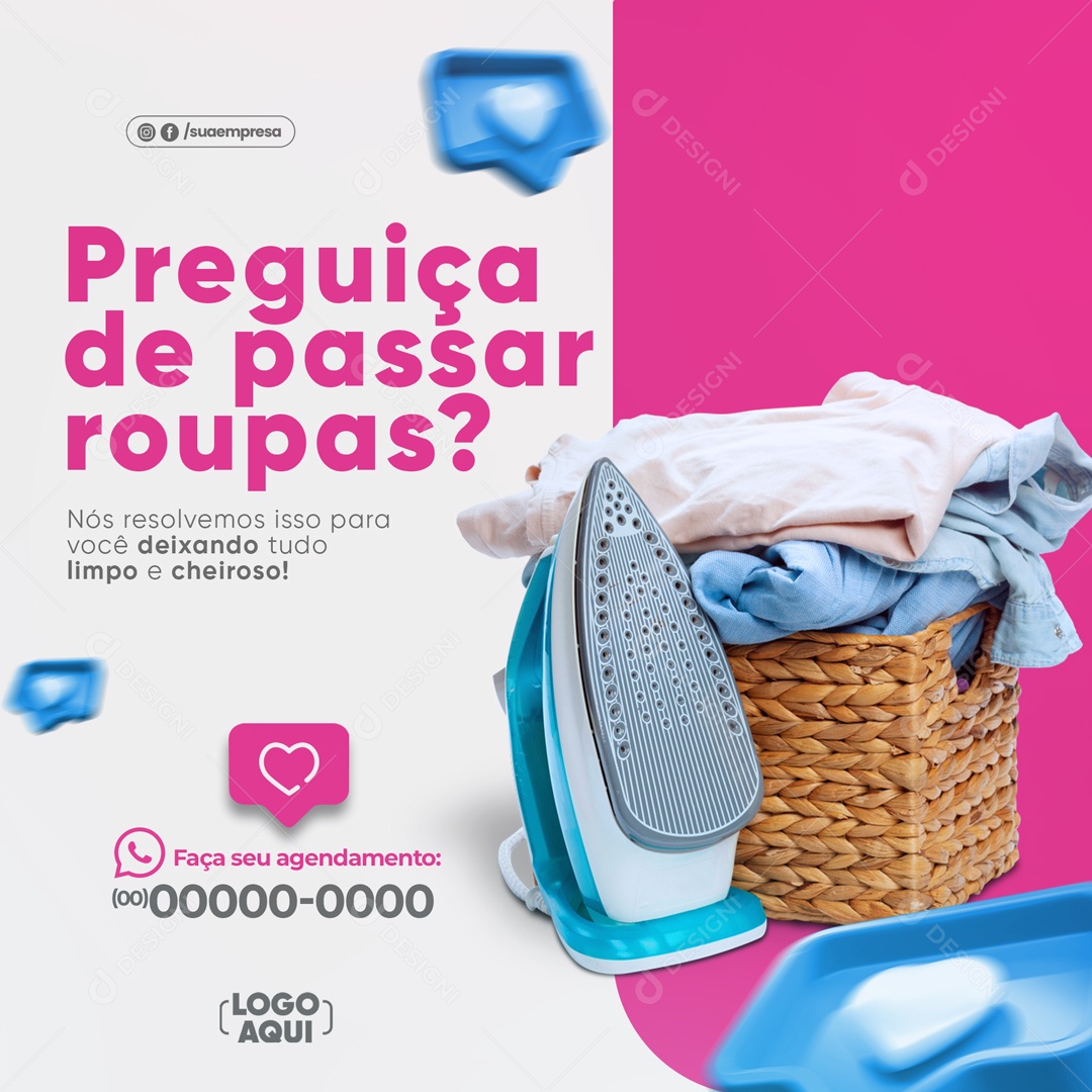 Social Media Preguiça De Passar Roupas Limpo e Cheiroso PSD Editável
