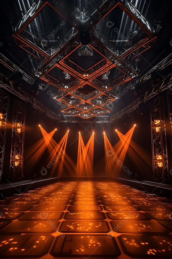 Cenário de um palco com luzes ao fundo