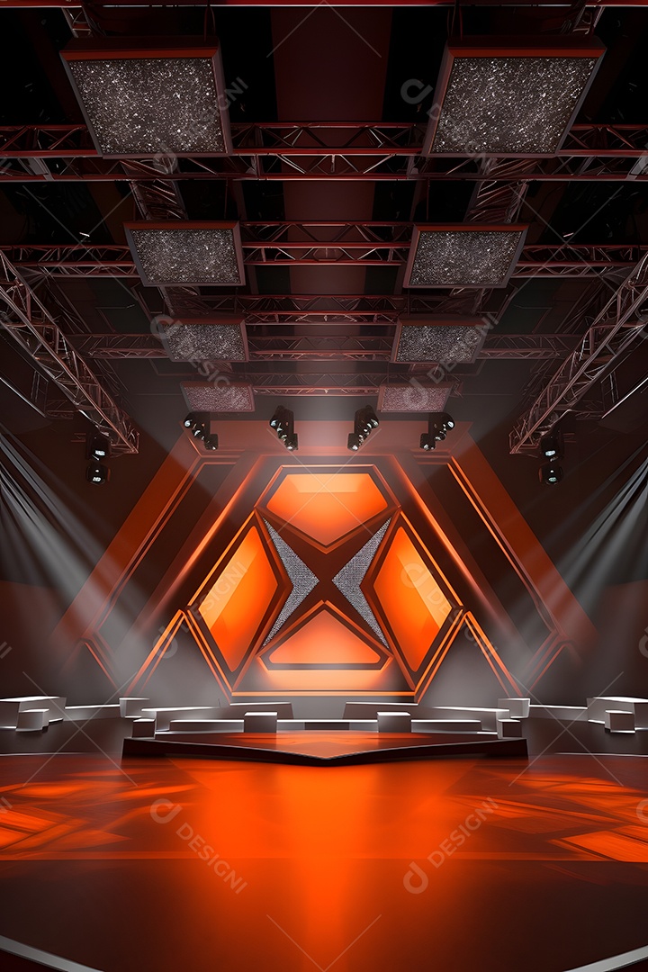 Cenário de um palco com luzes ao fundo