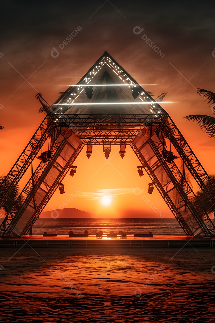 Cenário de palco com luzes com refletores