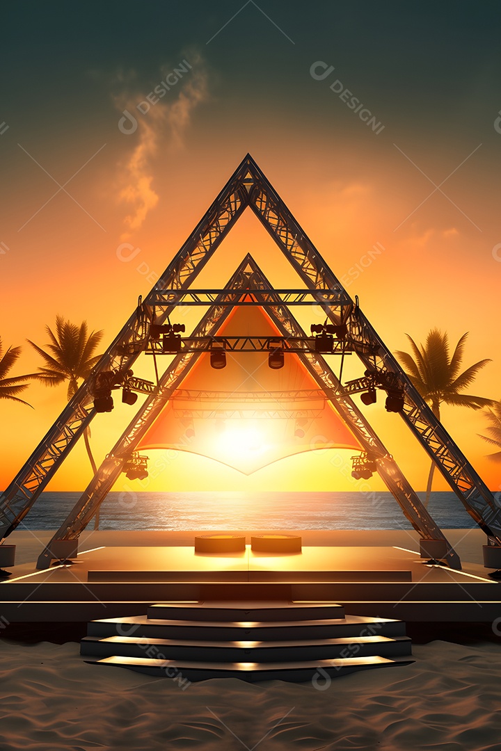 Cenário de palco com luzes com refletores