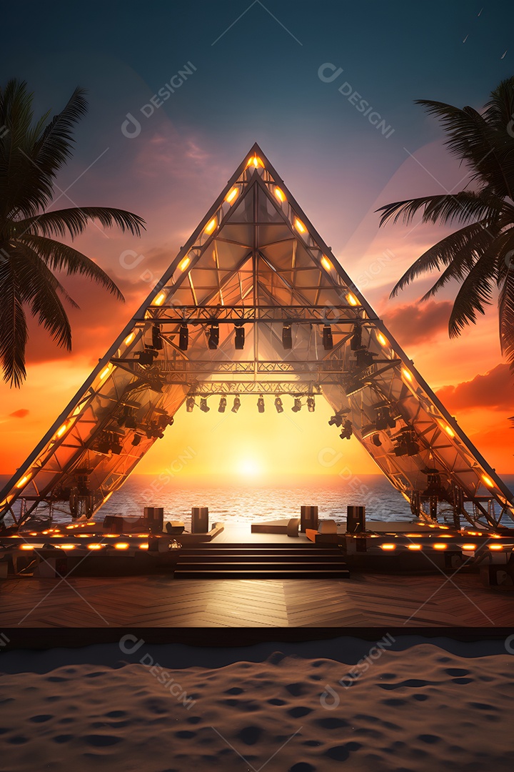 Cenário de palco com luzes com refletores