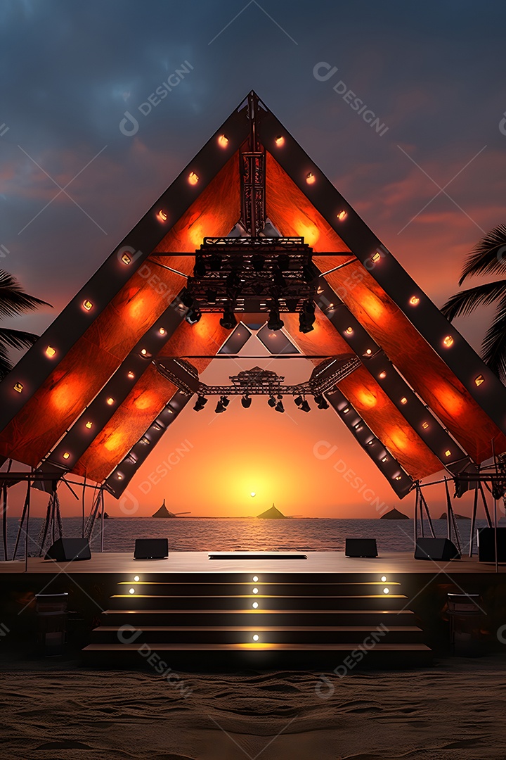 Cenário de palco com luzes com refletores