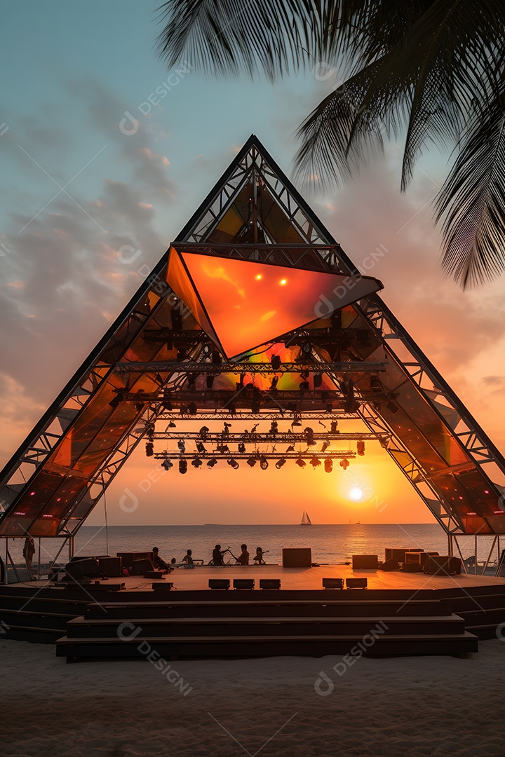 Cenário de palco com luzes com refletores