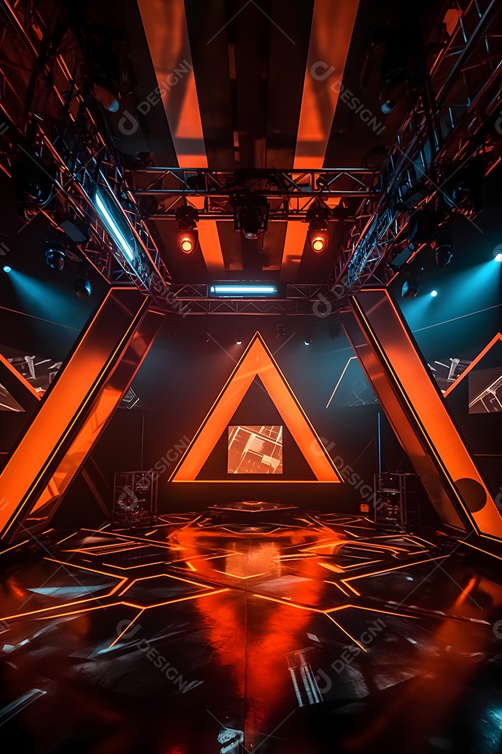 Cenário de um palco com luzes ao fundo