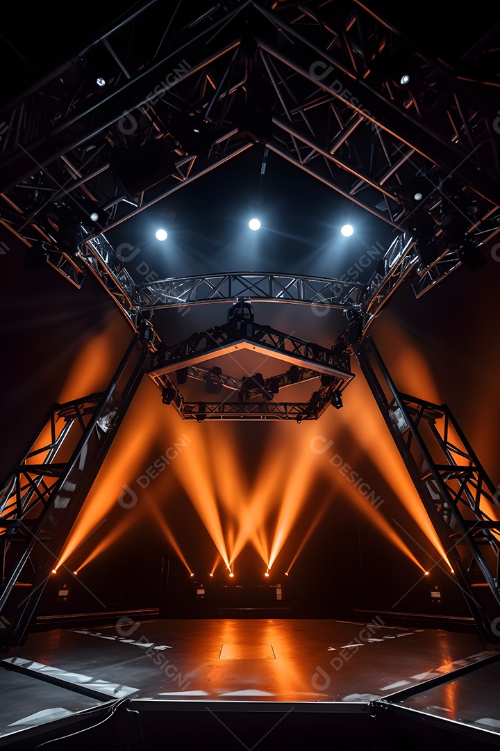Cenário de um palco com luzes ao fundo