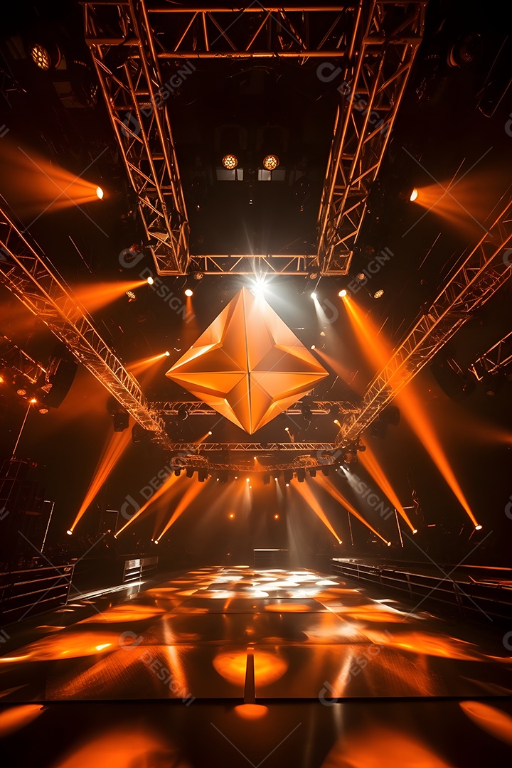 Cenário de um palco com luzes ao fundo