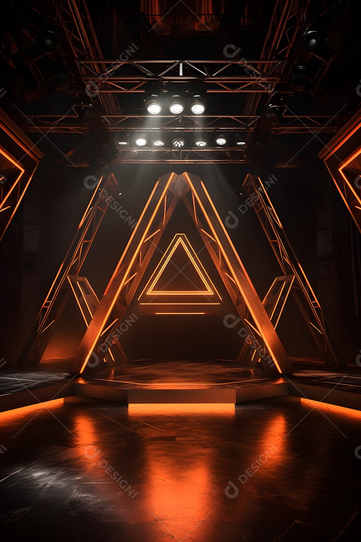 Cenário de um palco com luzes ao fundo