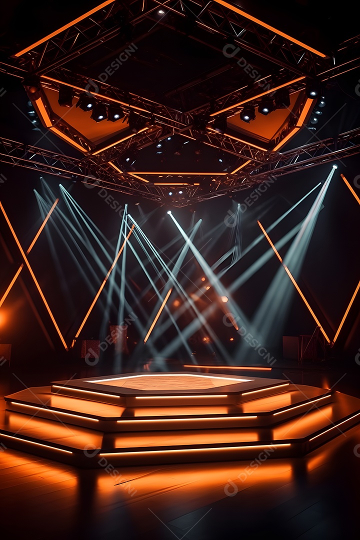 Cenário de um palco com luzes ao fundo