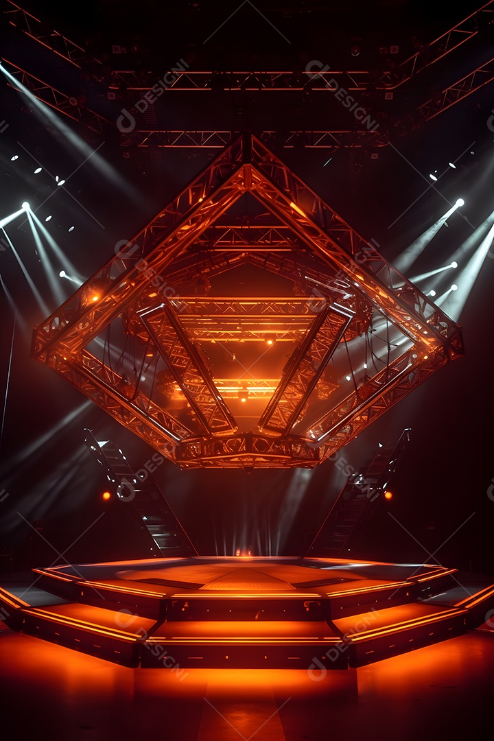 Cenário de um palco com luzes ao fundo