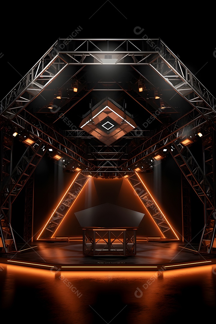 Cenário de um palco com luzes ao fundo