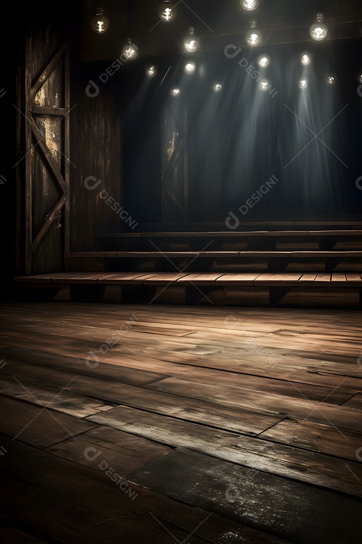 Cenário de um palco com luzes ao fundo