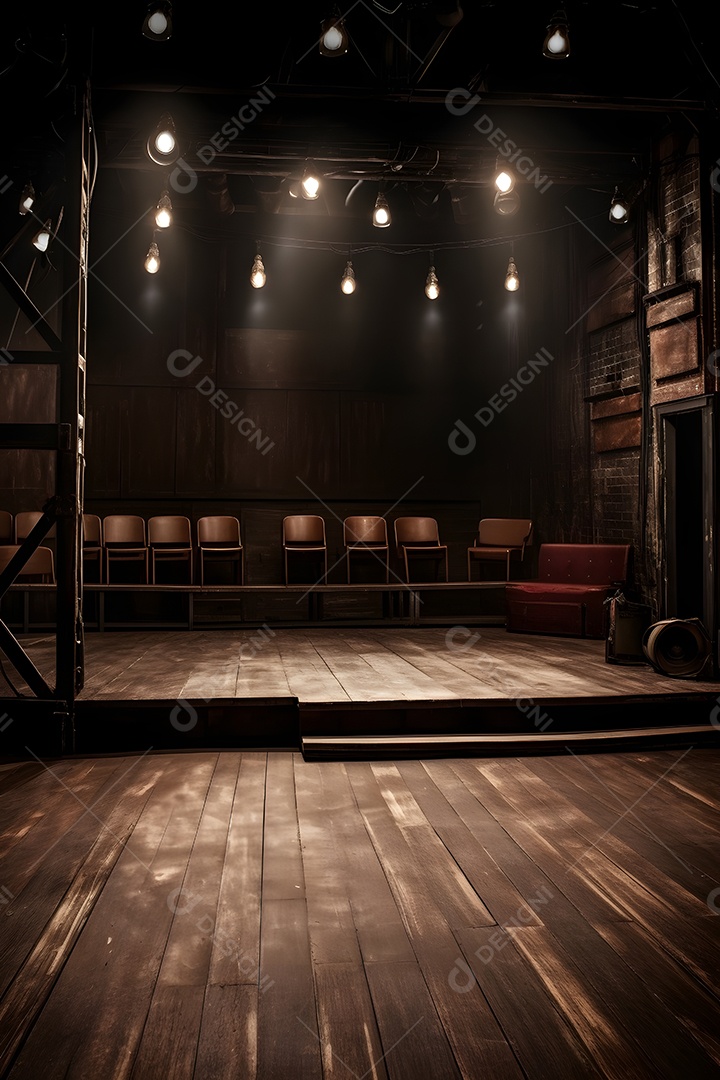 Cenário de um palco com luzes ao fundo