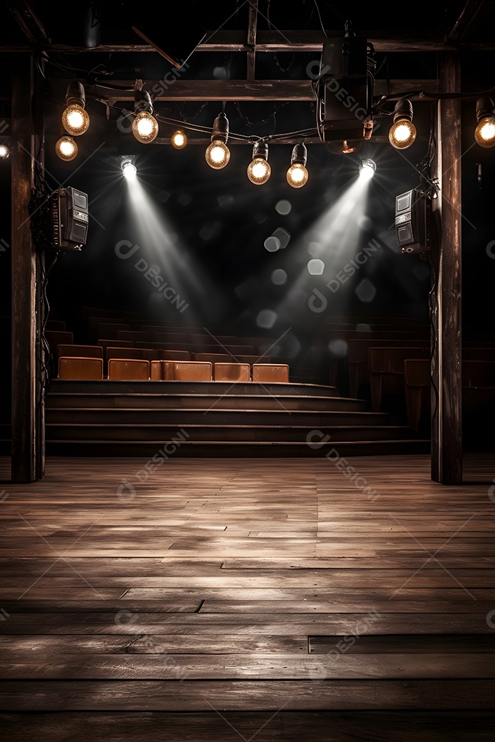 Cenário de um palco com luzes ao fundo