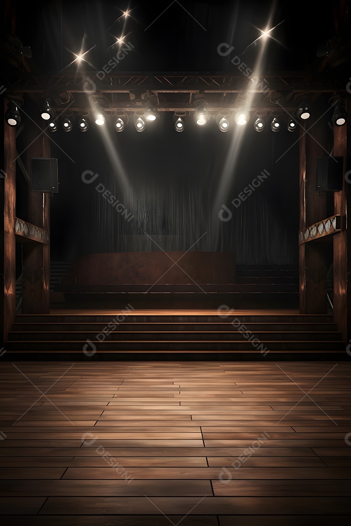 Cenário de um palco com luzes ao fundo