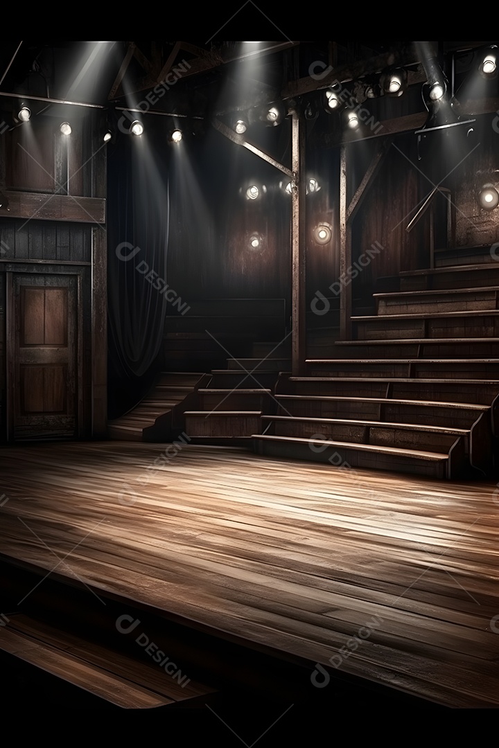 Cenário de um palco com luzes ao fundo