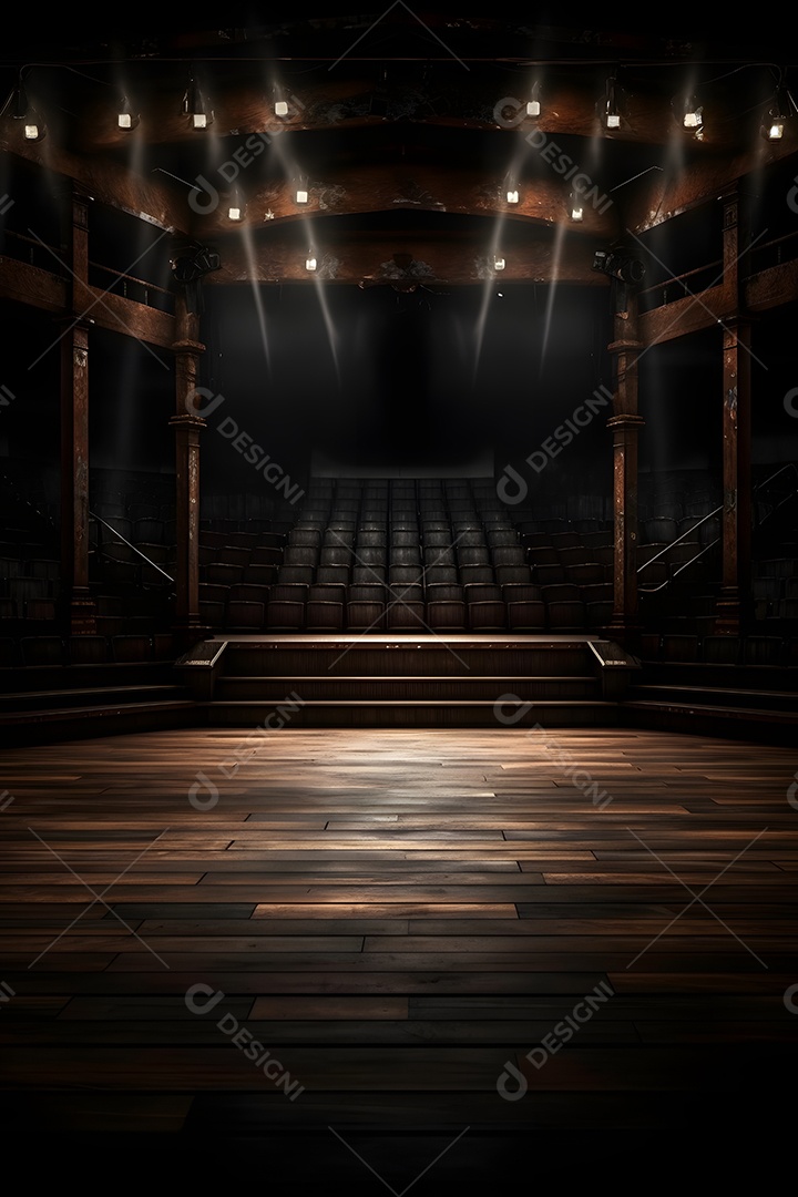 Cenário de um palco com luzes ao fundo