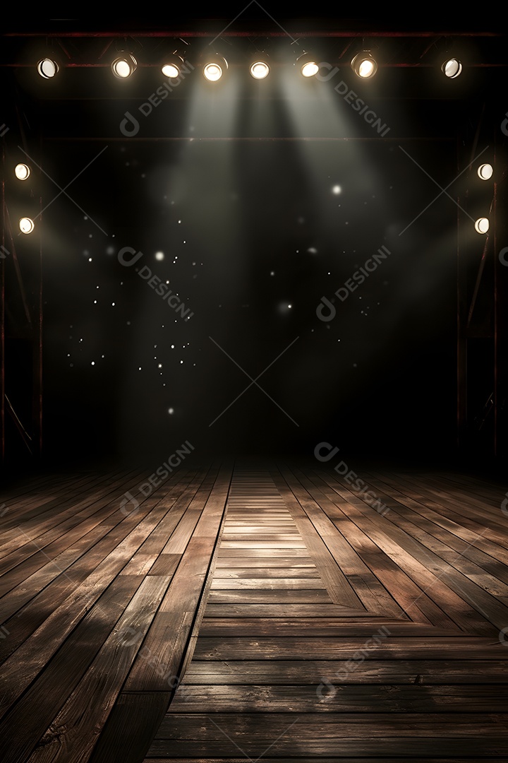 Cenário de um palco com luzes ao fundo